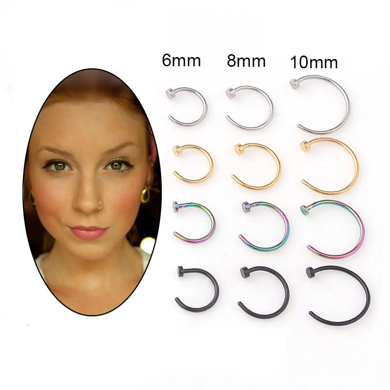 Body Jewelry Nose Ring - 5pcs/lot 20G Nose Ring Hoop, 6mm/8mm/10mm