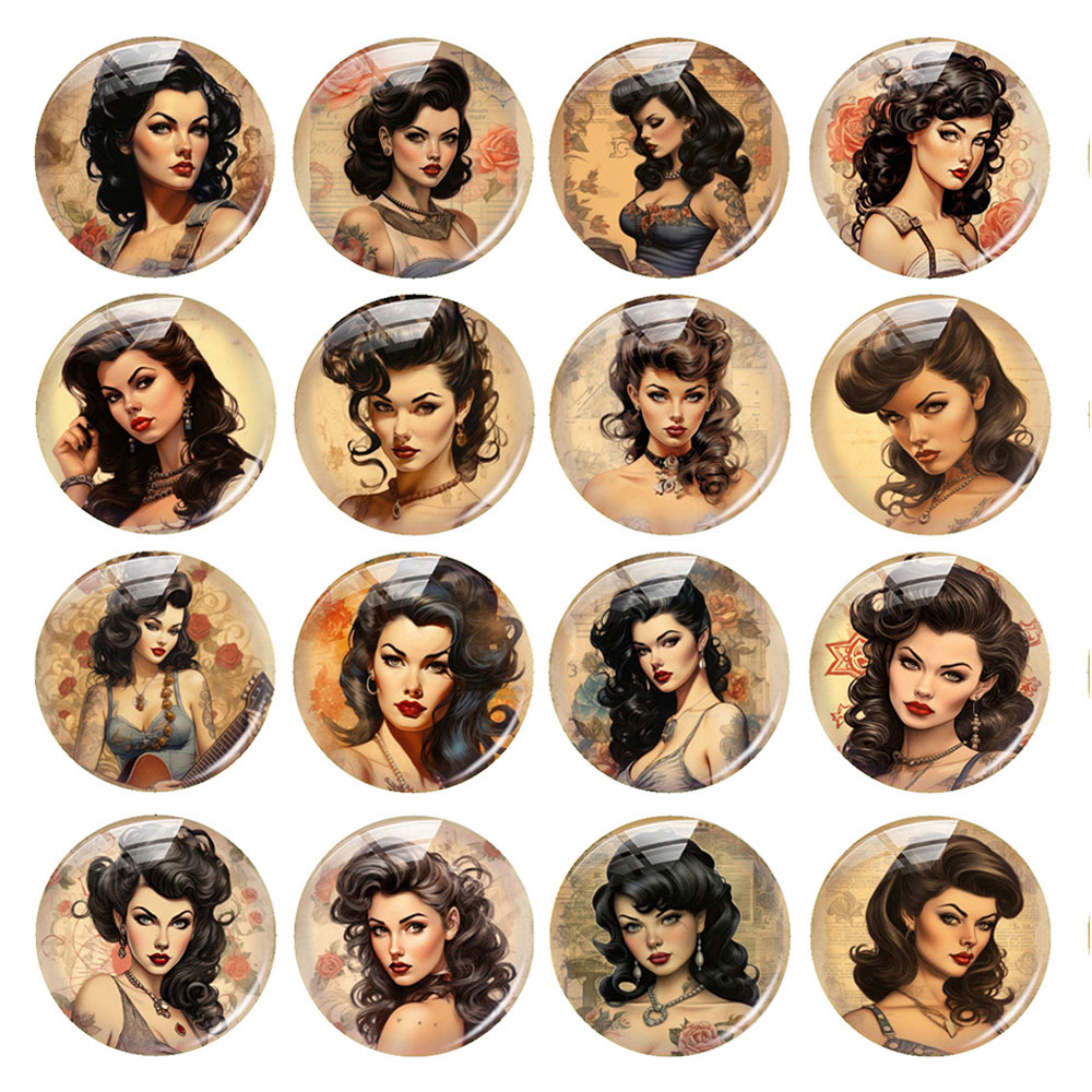 Body Jewelry Stickers - Random Mixed Round/Oval/Square Vintage Tattooed Lady