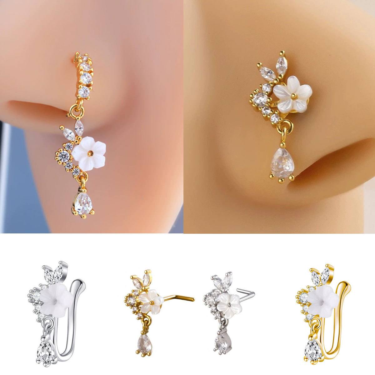 Gold Flower Nose Ring with Dan - Body Jewelry Nose Ring recension och pris