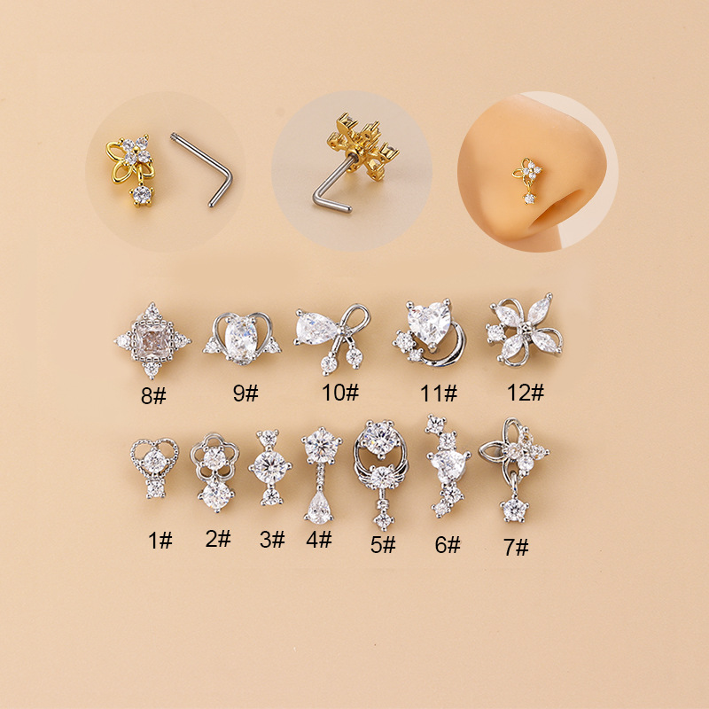 20G L-Shaped Cubic Zircon Nose - Body Jewelry Nose Ring recension och pris