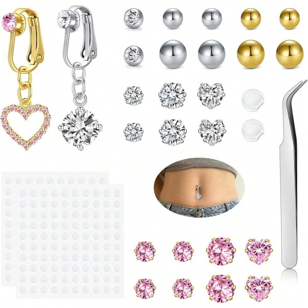 Gold Fake Belly Piercing Cubic - Body Jewelry Belly Button Rings recension och pris