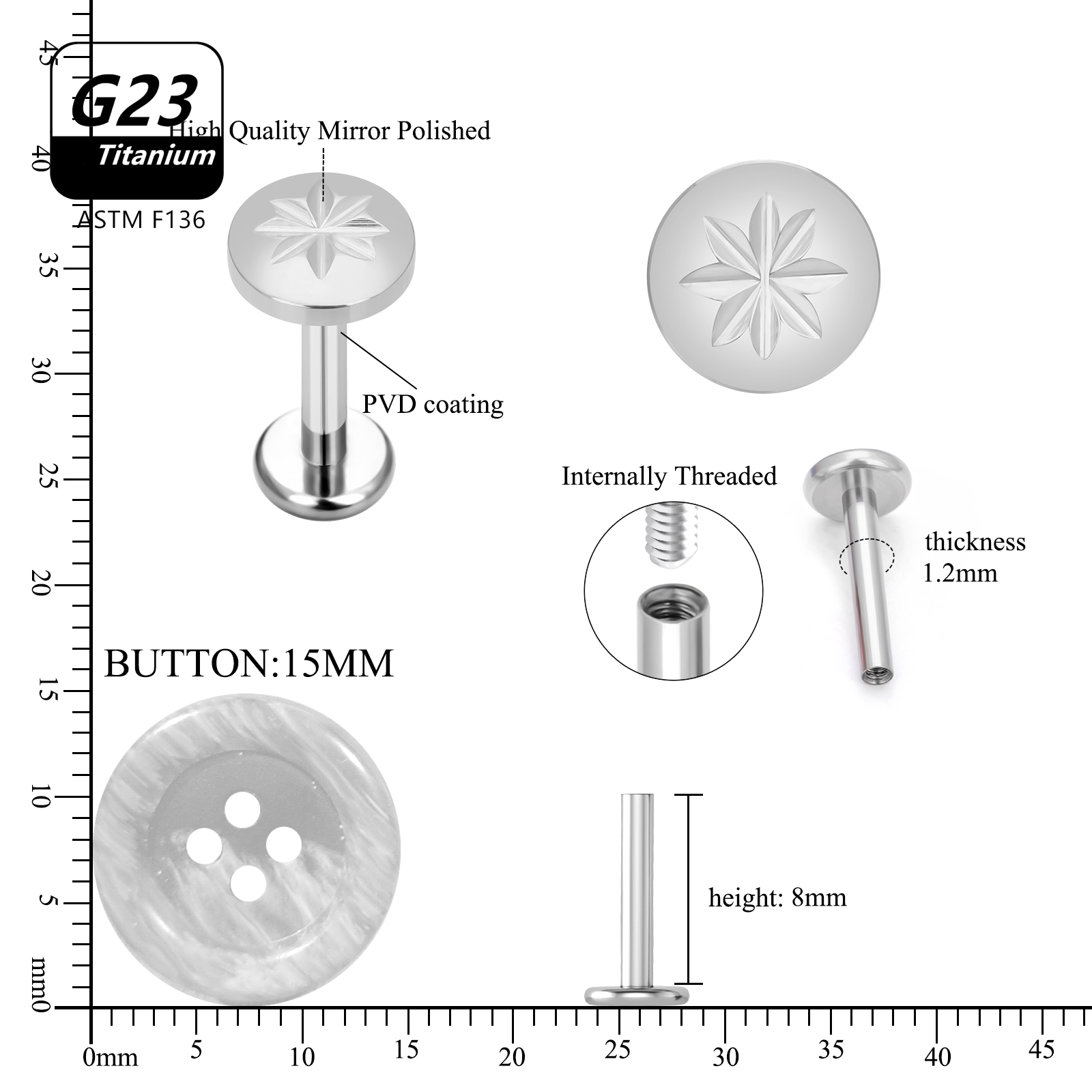 10PCS 16G G23 Titanium Stud Sk - Body Jewelry Labret recension och pris