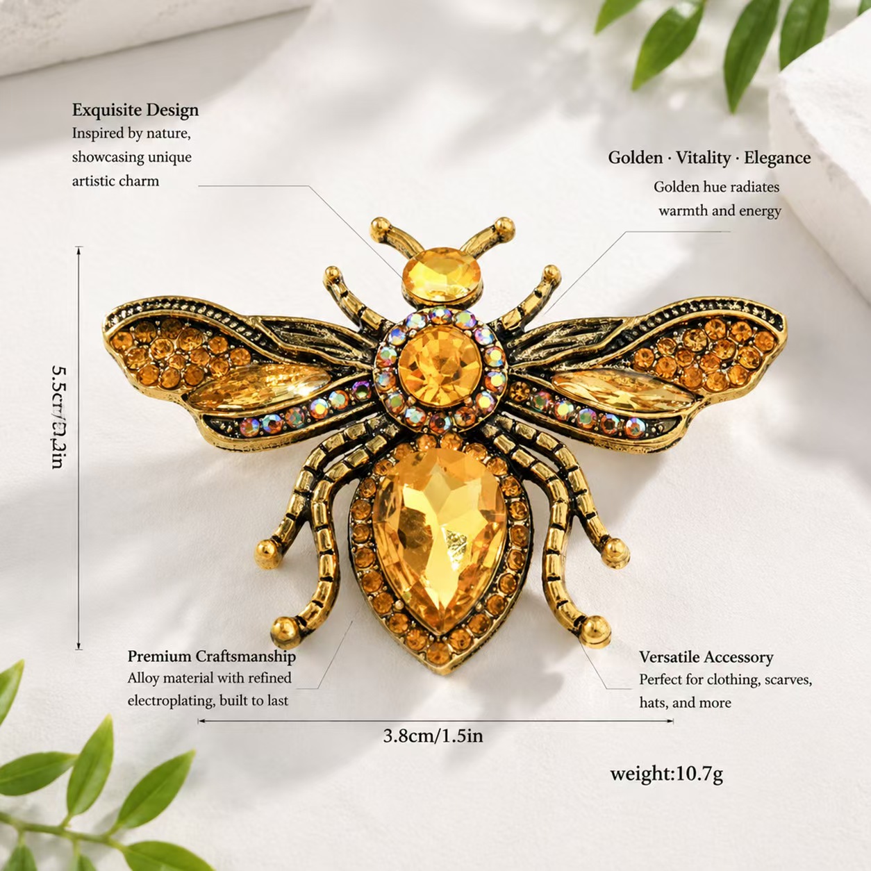 Retro gold bee brooch, yellow  - Body Jewelry Websites recension och pris